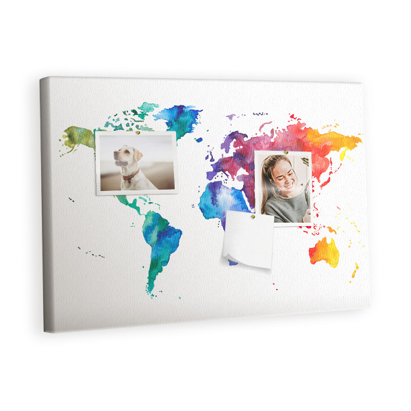 Cork notice board Watercolor World Map