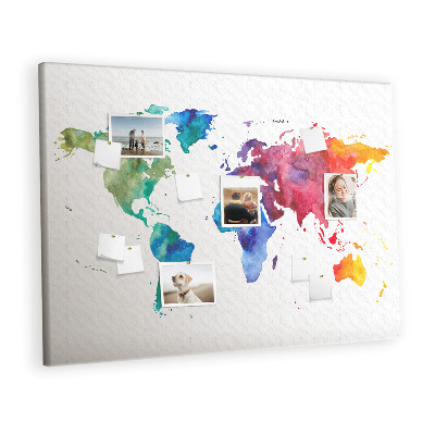 Cork notice board Watercolor World Map