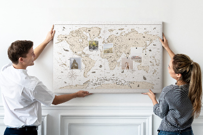 Memo cork board Vintage world map