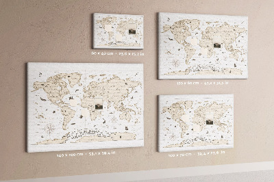 Memo cork board Vintage world map