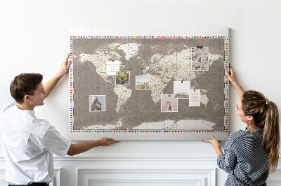 Pin board Brown world map