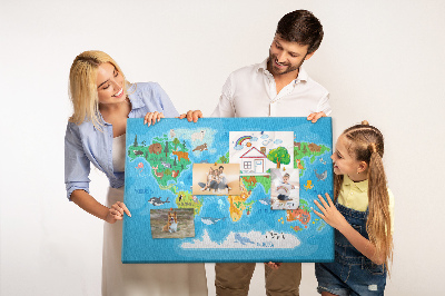 Decorative corkboard Cartoon world map