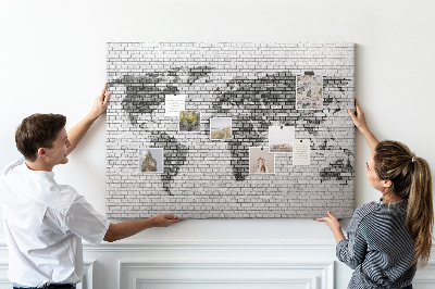 Decorative corkboard Grey wall with world