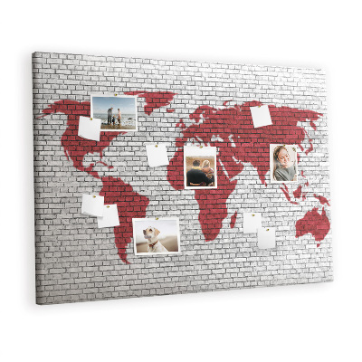 Decorative corkboard Grey wall with world