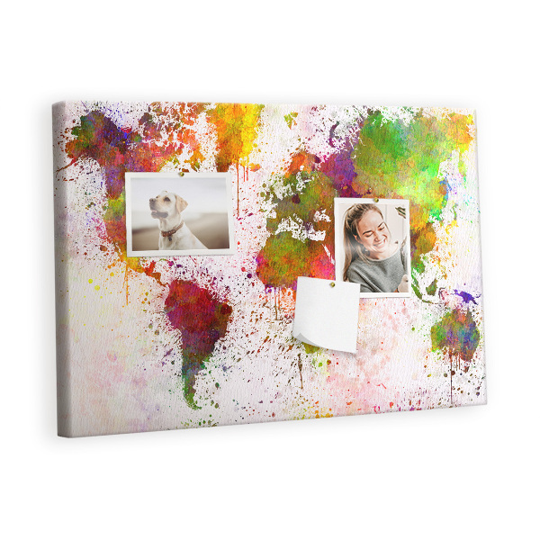 Decorative corkboard Watercolor world map