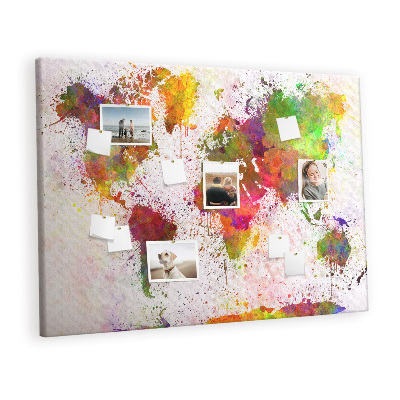 Decorative corkboard Watercolor world map