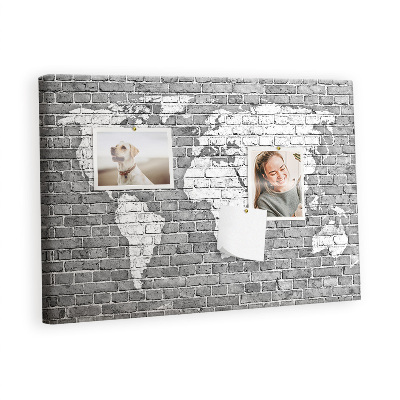 Decorative corkboard World map on brick