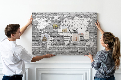 Decorative corkboard World map on brick