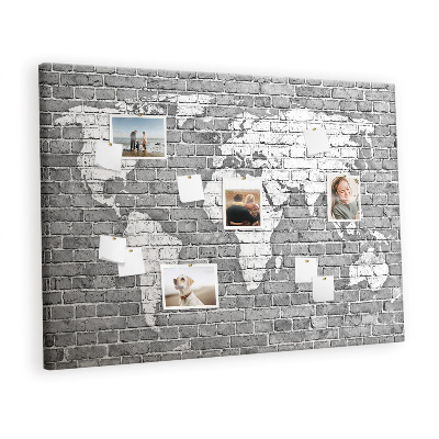 Decorative corkboard World map on brick