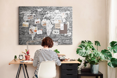 Decorative corkboard World map on brick