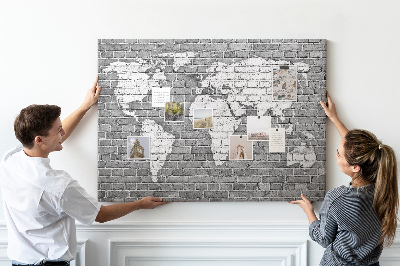 Decorative corkboard World map on brick