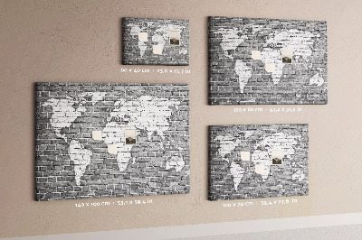 Decorative corkboard World map on brick