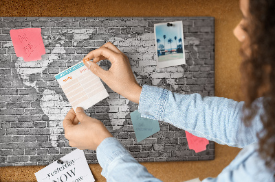 Decorative corkboard World map on brick