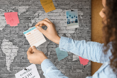 Decorative corkboard World map on brick