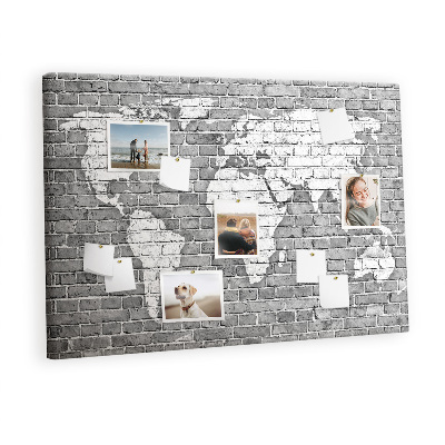 Decorative corkboard World map on brick