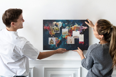 Decorative corkboard Abstract world map