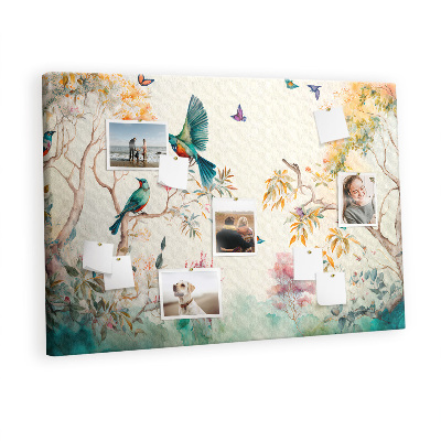 Memo cork board Flowers birds nature