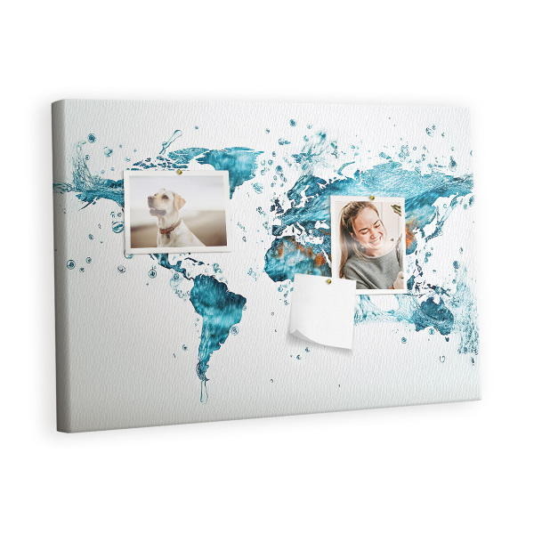 Memo cork board Water world map