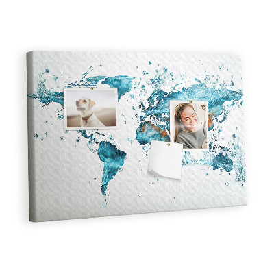 Memo cork board Water world map