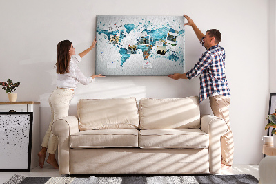 Memo cork board Water world map