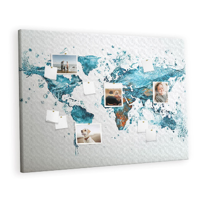 Memo cork board Water world map