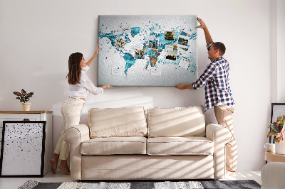 Memo cork board Water world map