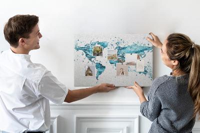 Memo cork board Water world map