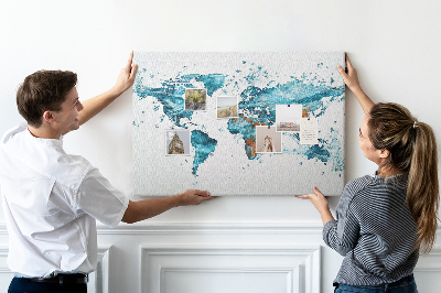 Memo cork board Water world map