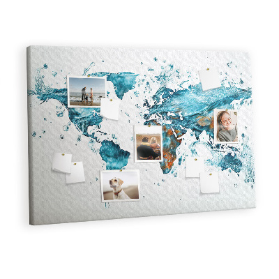 Memo cork board Water world map