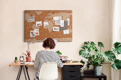 Memo cork board Wood world map