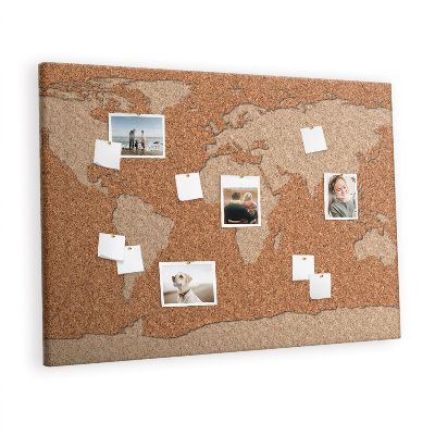 Memo cork board Wood world map