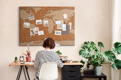 Memo cork board Wood world map