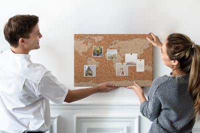 Memo cork board Wood world map