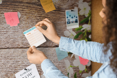 Memo cork board Flowers on wood