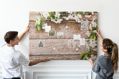 Memo cork board Flowers on wood