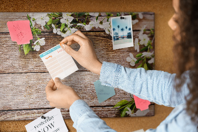 Memo cork board Flowers on wood