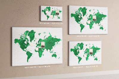 Memo cork board Green watercolor map