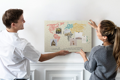 Memo cork board Letters world map