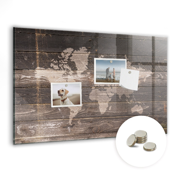 Decorative magnetic board World map on wood