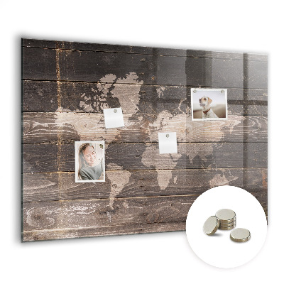 Decorative magnetic board World map on wood