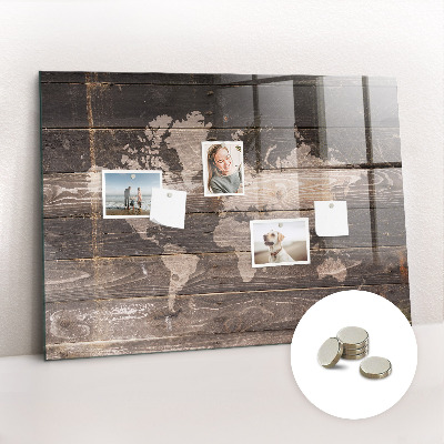 Decorative magnetic board World map on wood
