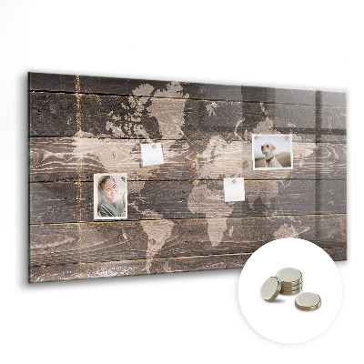 Decorative magnetic board World map on wood