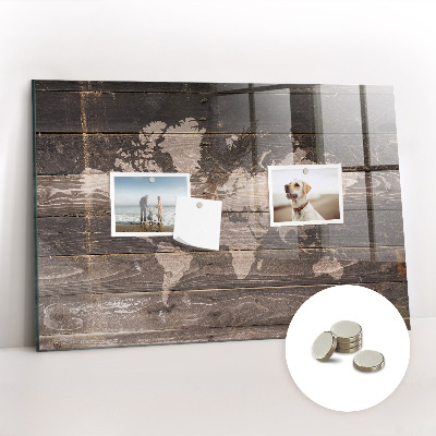 Decorative magnetic board World map on wood