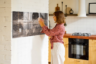 Decorative magnetic board World map on wood