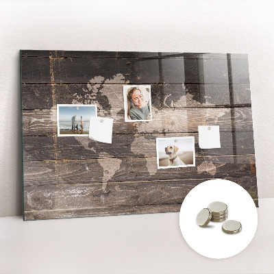 Decorative magnetic board World map on wood