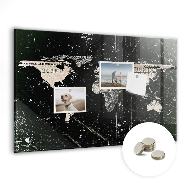 Decorative magnetic board World map dollar