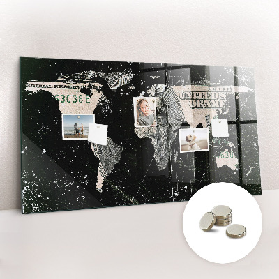 Decorative magnetic board World map dollar