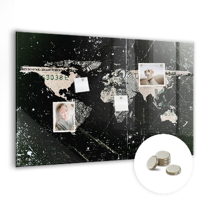 Decorative magnetic board World map dollar