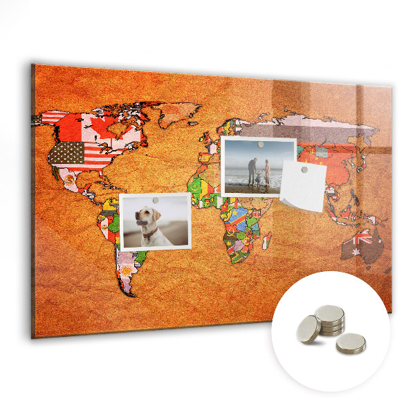 Decorative magnetic board World map with flags