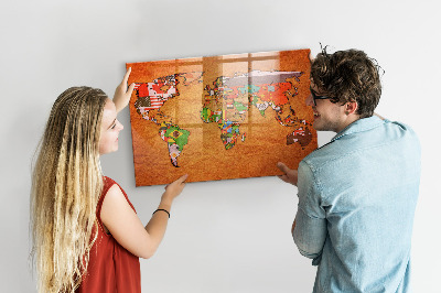 Decorative magnetic board World map with flags